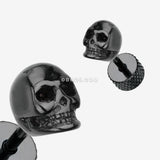Detail View 1 of A Pair of Blackline Death Skull Steel Fake Plug Earring-Black