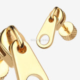 Detail View 1 of A Pair of Golden Simple Zipper Steel Fake Plug Earring-Gold