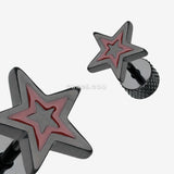 Detail View 1 of A Pair of Blackline Star Embossed Fake Plug Earring-Red