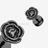 Detail View 1 of A Pair of Colorline Rose Blossom Steel Fake Plug Earring-Black