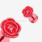 Detail View 1 of A Pair of Colorline Rose Blossom Steel Fake Plug Earring-Red
