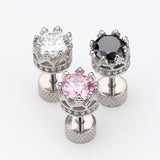 Detail View 4 of A Pair of Tiara Crown Prong Sparkle Fake Plug Earring-Clear Gem