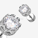 Detail View 1 of A Pair of Tiara Crown Prong Sparkle Fake Plug Earring-Clear Gem