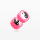 A Pair of Ying Yang Retro UV Acrylic Faux Gauge Plug Earring-Pink