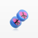A Pair of Peace Heart UV Acrylic Faux Gauge Plug Earring-Blue