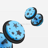 A Pair of Multi Star Print Acrylic Faux Gauge Plug Earring-Blue
