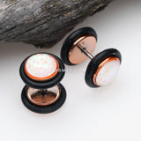 Detail View 1 of Rose Gold Opalescent Sparkle Faux Gauge Plug Earring-White
