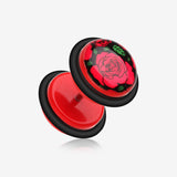A Pair of Rose Bloom Acrylic Faux Gauge Plug Earring-Red