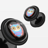 A Pair of Psychedelic Retro Owl Acrylic Fake Plug with O-Rings-Black