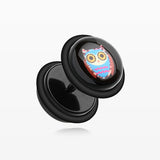 A Pair of Psychedelic Retro Owl Acrylic Fake Plug with O-Rings-Black