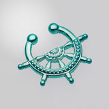 Detail View 2 of Colorline Nautical Wheel Fake Septum Clip-On Ring-Teal