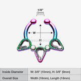Detail View 1 of Colorline Sparkle Trident Fake Septum Clip-On Ring-Rainbow/Clear