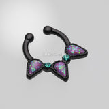 Detail View 2 of Colorline Opal Sparkle Trident Fake Septum Clip-On Ring-Black/Teal