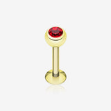 Gold Plated Gem Ball Steel Labret-Red