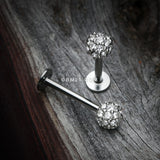 Detail View 1 of Pave Sparkle Full Dome Top Steel Labret-Clear Gem