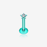 Colorline Sparkle Star Top Internally Threaded Labret-Green/Clear