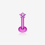 Colorline Sparkle Star Top Internally Threaded Labret-Purple/Clear