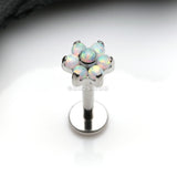 Detail View 1 of Brilliant Fire Opal Sparkle Flower Top Internally Threaded Labret-White Opal