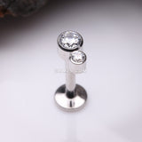 Detail View 1 of Double Gem Sparkle Droplets Internally Threaded Steel Labret-Clear Gem