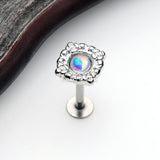 Detail View 1 of Ornate Moonstone Lace Top Steel Labret-Clear Gem/White