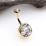 Detail View 2 of Golden Grand Sparkle Gem Ball Basic Belly Button Ring-Clear Gem