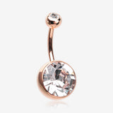 Rose Gold Giant Sparkle Gem Ball Belly Button Ring-Clear Gem