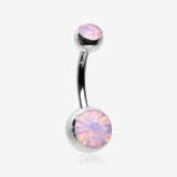 Opalite Double Gem Ball Steel Belly Button Ring