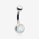 Opalite Double Gem Ball Steel Belly Button Ring