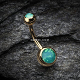 Detail View 2 of Golden Opalite Double Gem Ball Steel Belly Button Ring-Pacific Opal