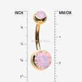 Detail View 1 of Golden Opalite Double Gem Ball Steel Belly Button Ring-Rose Water