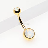 Detail View 2 of Golden Opalite Double Gem Ball Steel Belly Button Ring-White