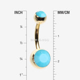 Detail View 1 of Golden Turquoise Double Gem Ball Steel Belly Button Ring-Turquoise