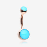 Rose Gold Blue Glow in the Dark Steel Belly Button Ring