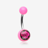 Romantic Rose Flower Acrylic Logo Belly Button Ring
