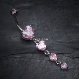 Detail View 2 of Brilliant Heart Cascade Belly Ring-Pink