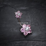 Detail View 2 of Pearl Bead Flower Sparkle Belly Ring-Pink