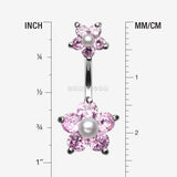 Detail View 1 of Pearl Bead Flower Sparkle Belly Ring-Pink