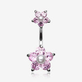 Pearl Bead Flower Sparkle Belly Ring