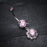Detail View 2 of Dazzling Flower Belly Ring-Pink