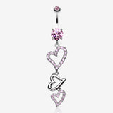 Curved Hearts Sparkle Belly Ring