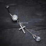 Detail View 2 of Mini Cross Shimmer Belly Ring-Clear Gem