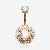 Golden Aurora Sparkle Belly Button Ring-Clear Gem/Aurora Borealis