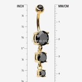 Detail View 1 of Golden Brilliant Gem Cascade Belly Button Ring-Black