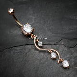 Detail View 2 of Rose Gold Vine Swirl Sparkle Belly Button Ring-Clear Gem