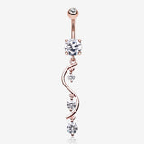 Rose Gold Vine Swirl Sparkle Belly Button Ring-Clear Gem