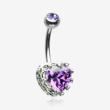 Princess Crown Prong Heart Sparkle Belly Button Ring