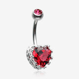 Princess Crown Prong Heart Sparkle Belly Button Ring