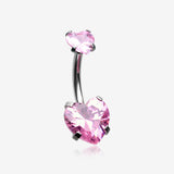 Double Heart Sparkle Prong Internally Threaded Belly Button Ring