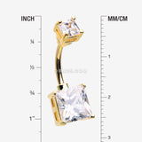 Detail View 1 of Golden Classic Square Prong Set Gem Belly Button Ring-Clear Gem