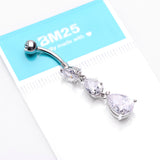 Detail View 3 of Cascading Teardrop Sparkles Belly Button Ring-Clear Gem